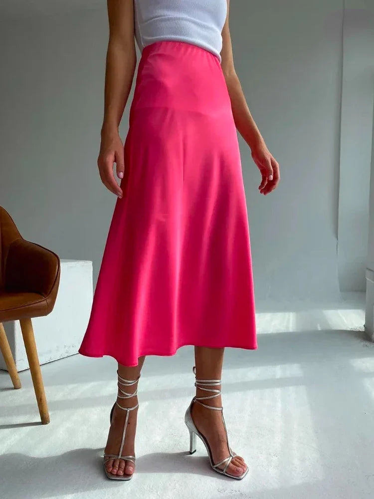 High Waisted Satin Long Skirts for Women Spring/Summer New Women's Skirt A-line Fashion Elegant Slim Fit Grey Black Skirt