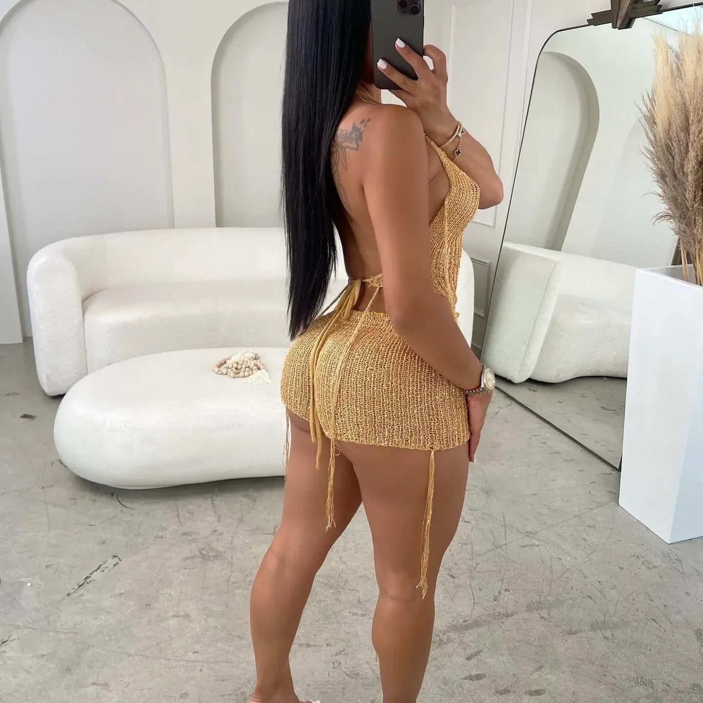 CM.YAYA Knit Ribbed Women's Set Halter Neck Backless Crop Top with Hat Shorts Suit 2023 Summer Two 2 Piece Set Outfit Tracksuit