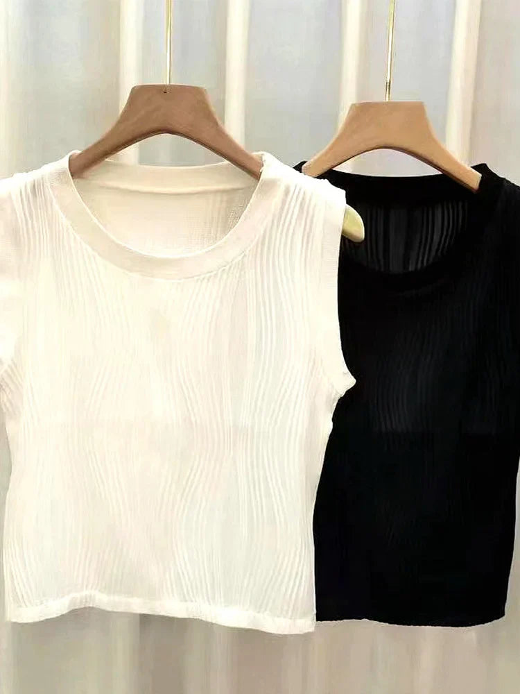 Summer Chic Knitted Vest for Women Fashion Summer Elastic Slim White Tank Top Female Basic Sleeveless Top Women's Clothing