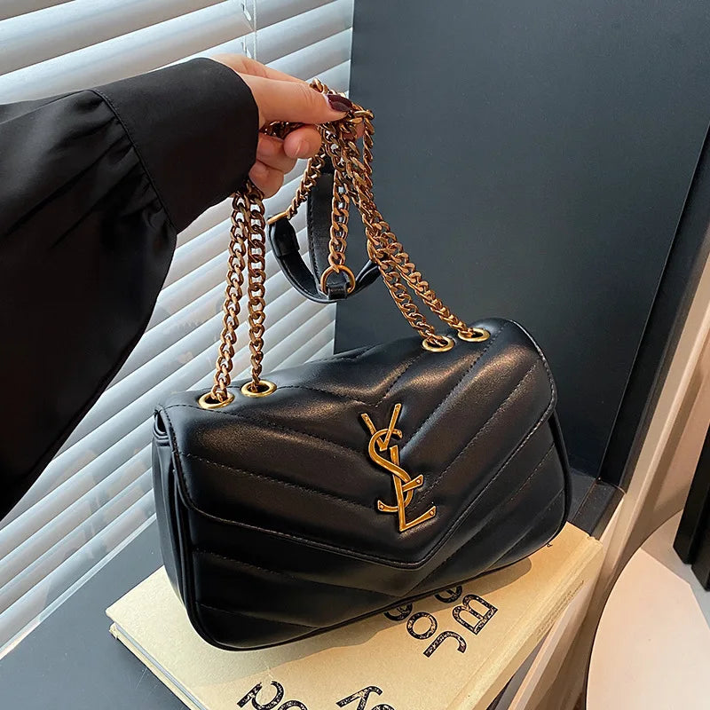 Women Diamond Quilted Chain Bag with Embroidery Luxury Textured Shoulder Crossbody Purse Elegant Vintage Style Versatile Day Bag