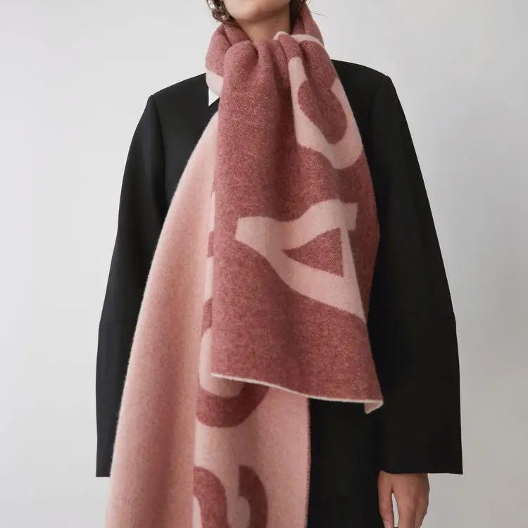 Winter Thickened Letter Shawl for Women Thermal Warm Resistant Wool Scarf Outdoor Fashion Versatile Windproof Women Accessories AC Letter - Wine Red 70X210