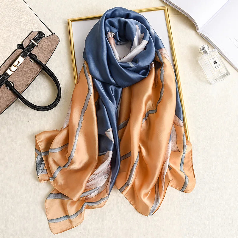 180*90cm Luxury Brand Spring Summer Autumn Women Clothing New Fashion Color matching printed silk scarf lady popular turba 61 180cmx90cm