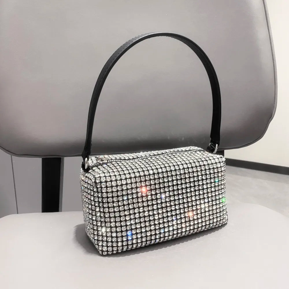 Tangani Kantong Malam Rhinestones Silver Crystal Bling Top Handle Tas Untuk Wanita Dompet Dan Tas Tas Mewah Wanita Tas Wanita