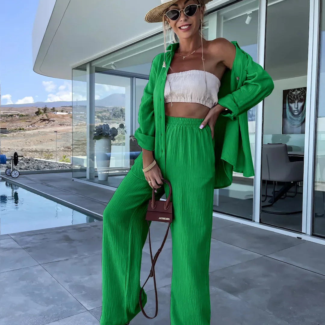 Solid Color Casual Loose Pants Sets For Women 2024 Elegant Autumn Women's Two Pieces Suit Full Trouser Set Female Outfit Clothes BK534-2