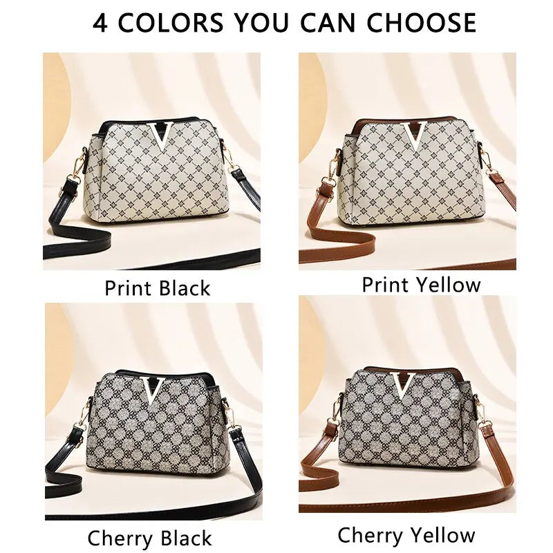 Women Vintage Print Crossbody Bag V Letter Classic Shoulder Bag Female Elegant Geometric Pattern Casual Bag Work Gift
