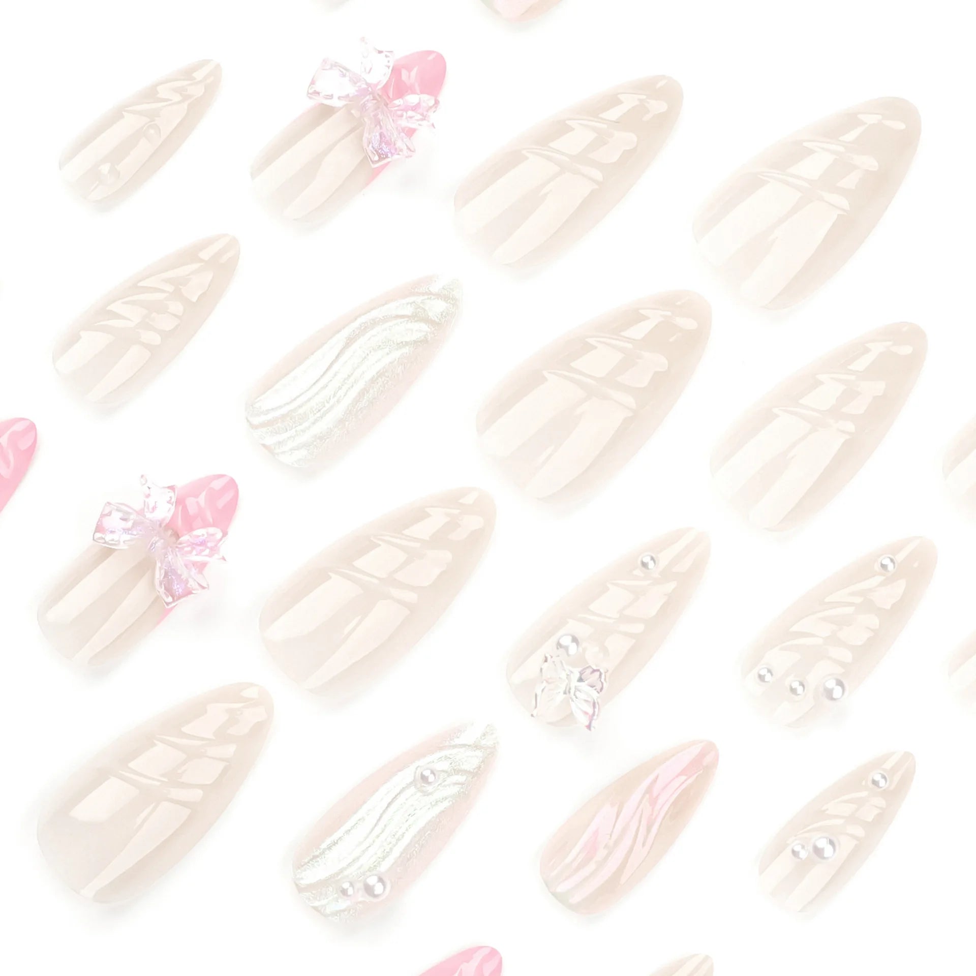 24pcs Sweet French Pink Press on Nail 3D Pearl Butterfly Design Fake Nail Tips Wearable Full Cover Korean Almond Fake Nail Patch