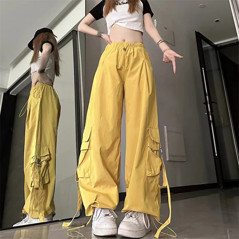 Vintage Cargo Pants Women Y2K Harajuku Oversized Streetwear Parachute Pants Bf Korean Hip Hop All-Match Baggy Jogging Trousers