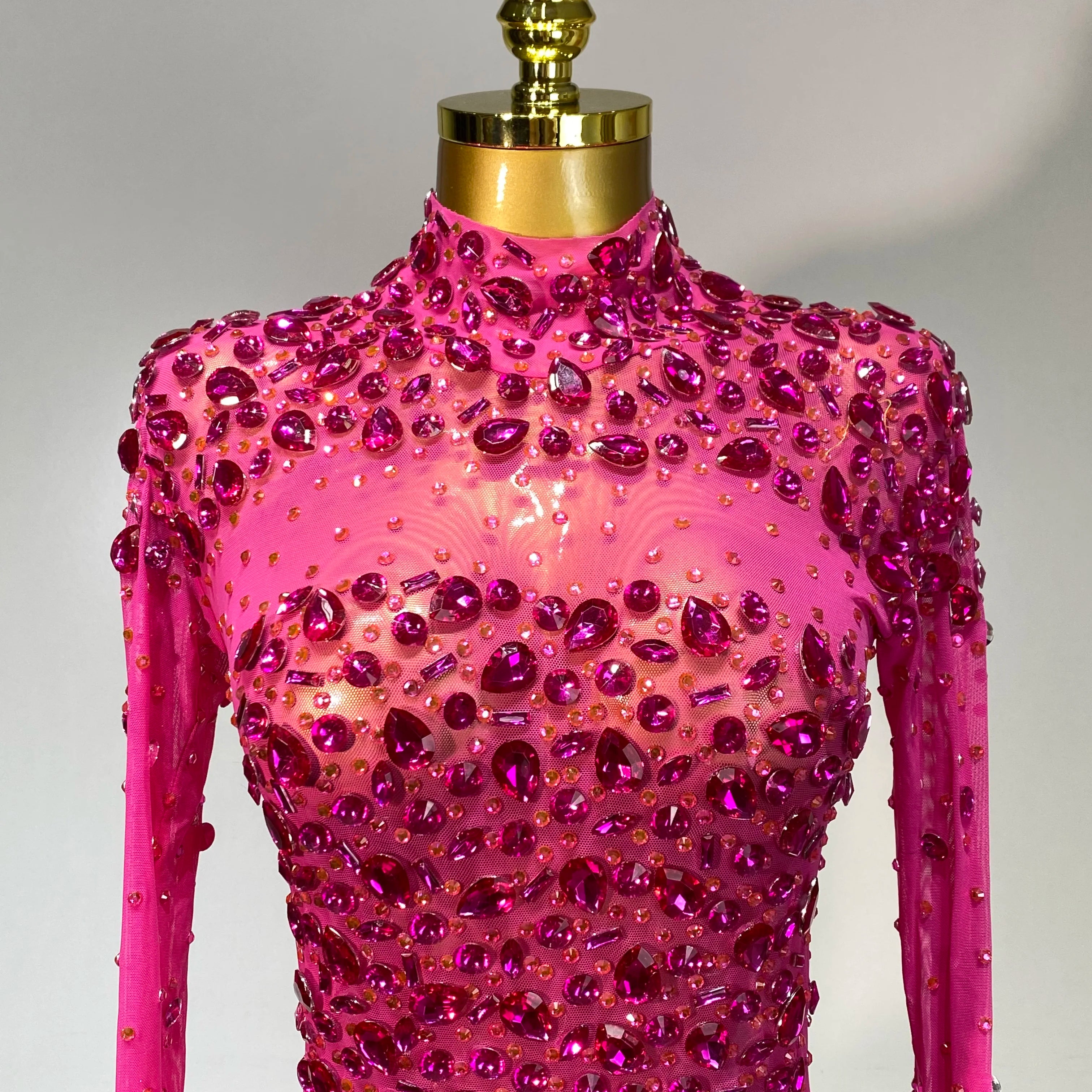 Women Sexy Mesh Rhinestones Mini Dresses Luxury Birthday Evening Party Celebrate Prom Gown Nightclub Singer Stage Outfit