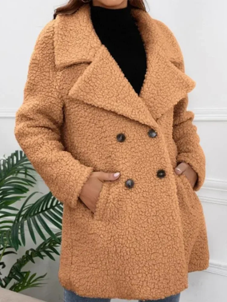 Coat for Women Harajuku Streetwear Double Breasted Pockets Long Jacket Casual Vintage Lapel Collar Autumn Outerwear Khaki