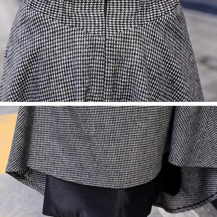 High Waist Vintage Houndstooth Plaid Warm Wool Long Skirt For Women 2023 Elegant Casual Big Swing A-Line Saias Longas Female