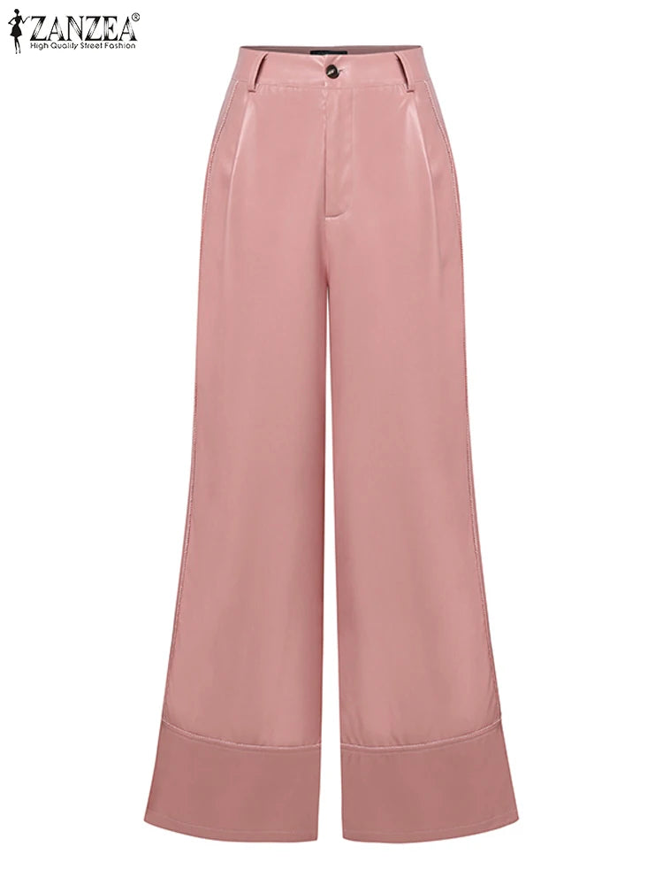 Stretchy Faux Leather Pants Sexy High Waist Pantalon Bell Bottom Flared Long Pant Women Elegant PU Wide Leg Trousers