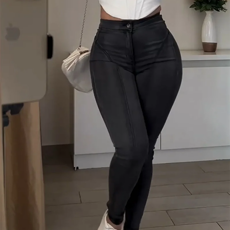 Jeans for Women Fashion Simple traf Mid Waist Stretch Pants Multiple Colors Versatile Daily Commuting Wear Autumn Winter Season black