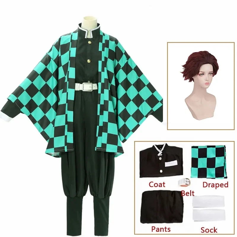 Tanjirou Kamado Costume Anime Cosplay Men Kimono Uniform Halloween Party Demonias Women Clothes Kids B