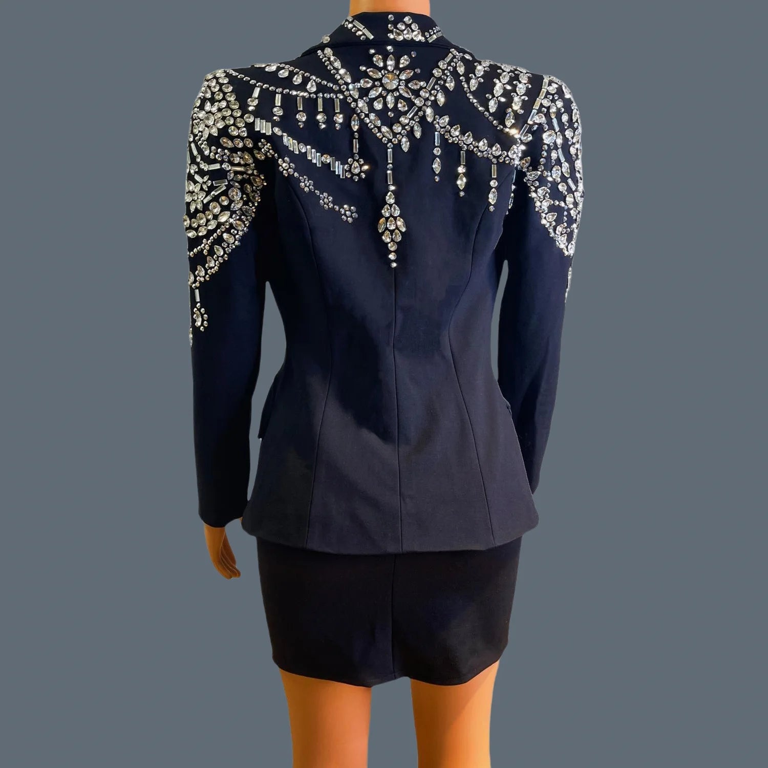 Trendy High-end Mini Dress with Jacket Sparkly Rhinestone Dress Birthday Party Cocktail Set Nightclub Prom Strap Dress Tengchong