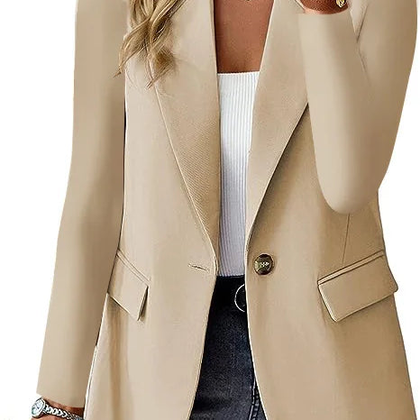 Blazer Woman Clothing Korean Style Outerwear Long Sleeved Top Solid Color Cardigan Autumn Winter Office Lady Jacket Elegant Coat Apricot