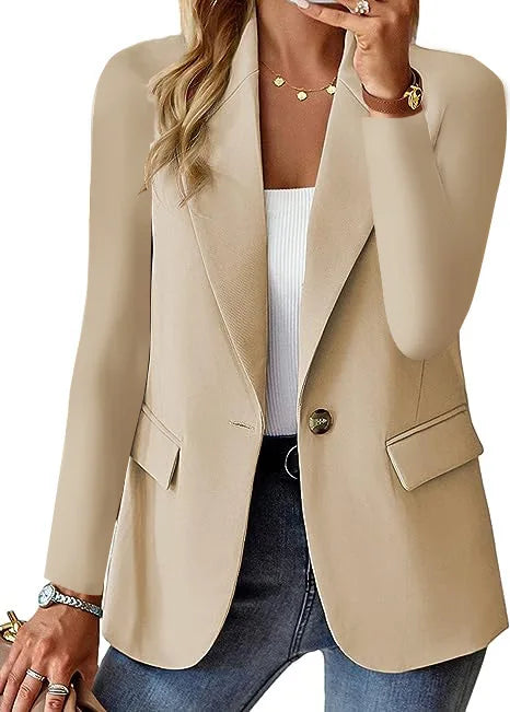 Blazer Woman Clothing Korean Style Outerwear Long Sleeved Top Solid Color Cardigan Autumn Winter Office Lady Jacket Elegant Coat Apricot