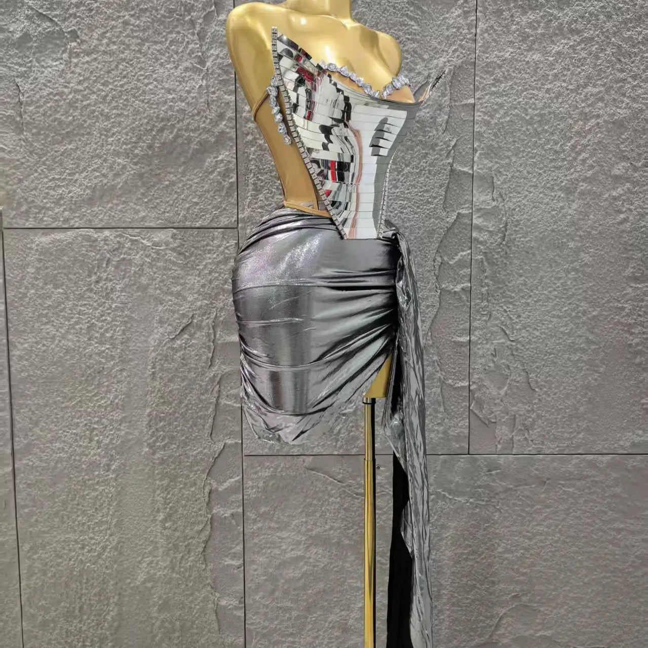 Robe moulante sexy 2 pièces pour femme, couleur or et argent, sans bretelles, scintillante, idéale pour une soirée en boîte de nuit ou un anniversaire