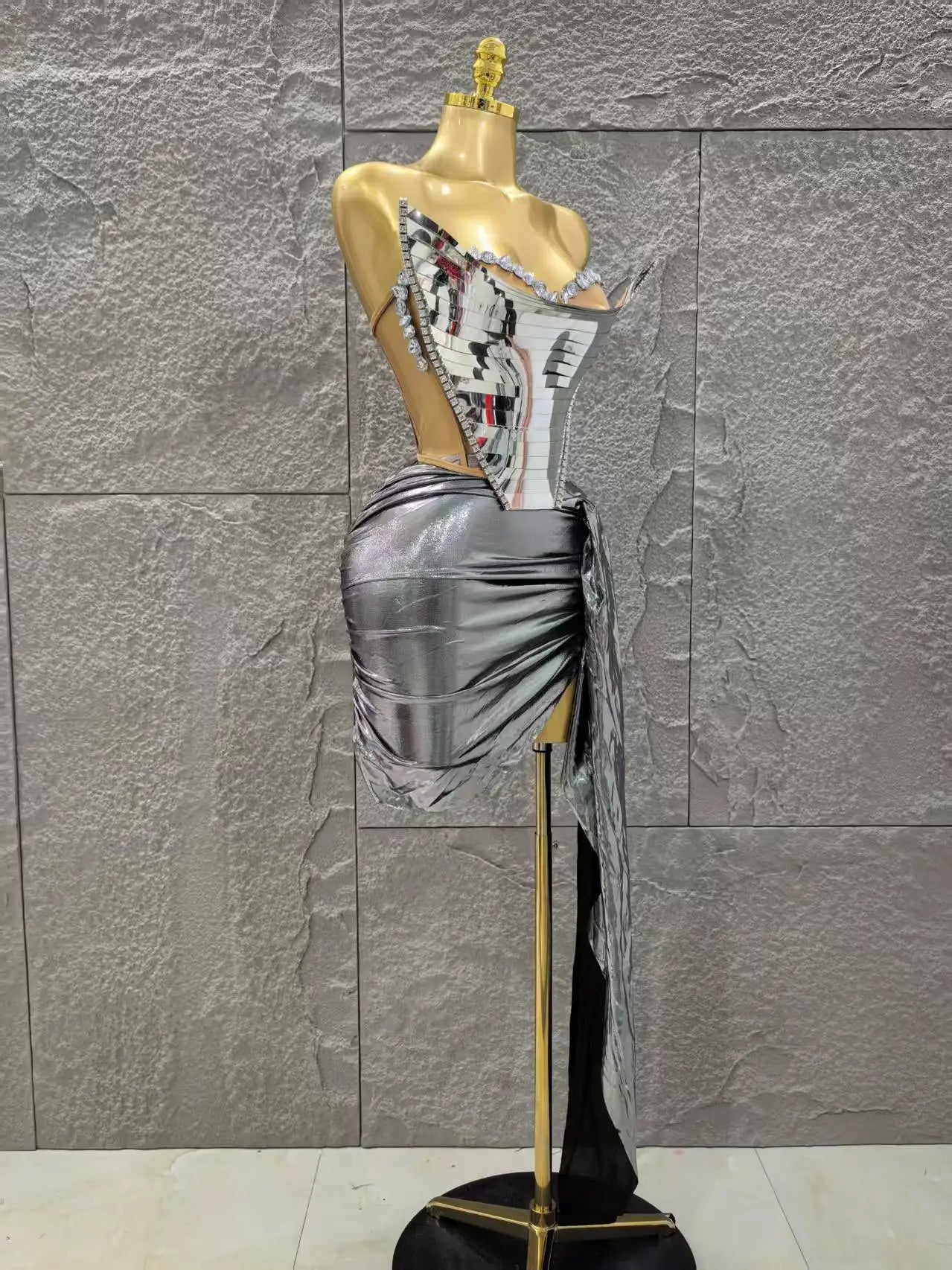 Robe moulante sexy 2 pièces pour femme, couleur or et argent, sans bretelles, scintillante, idéale pour une soirée en boîte de nuit ou un anniversaire