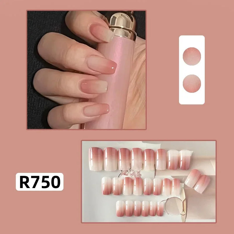 24Pcs/set French Gold Border Nail Elegant&Trendy Wearable Nails for Women Girl New Edition Removable Nail