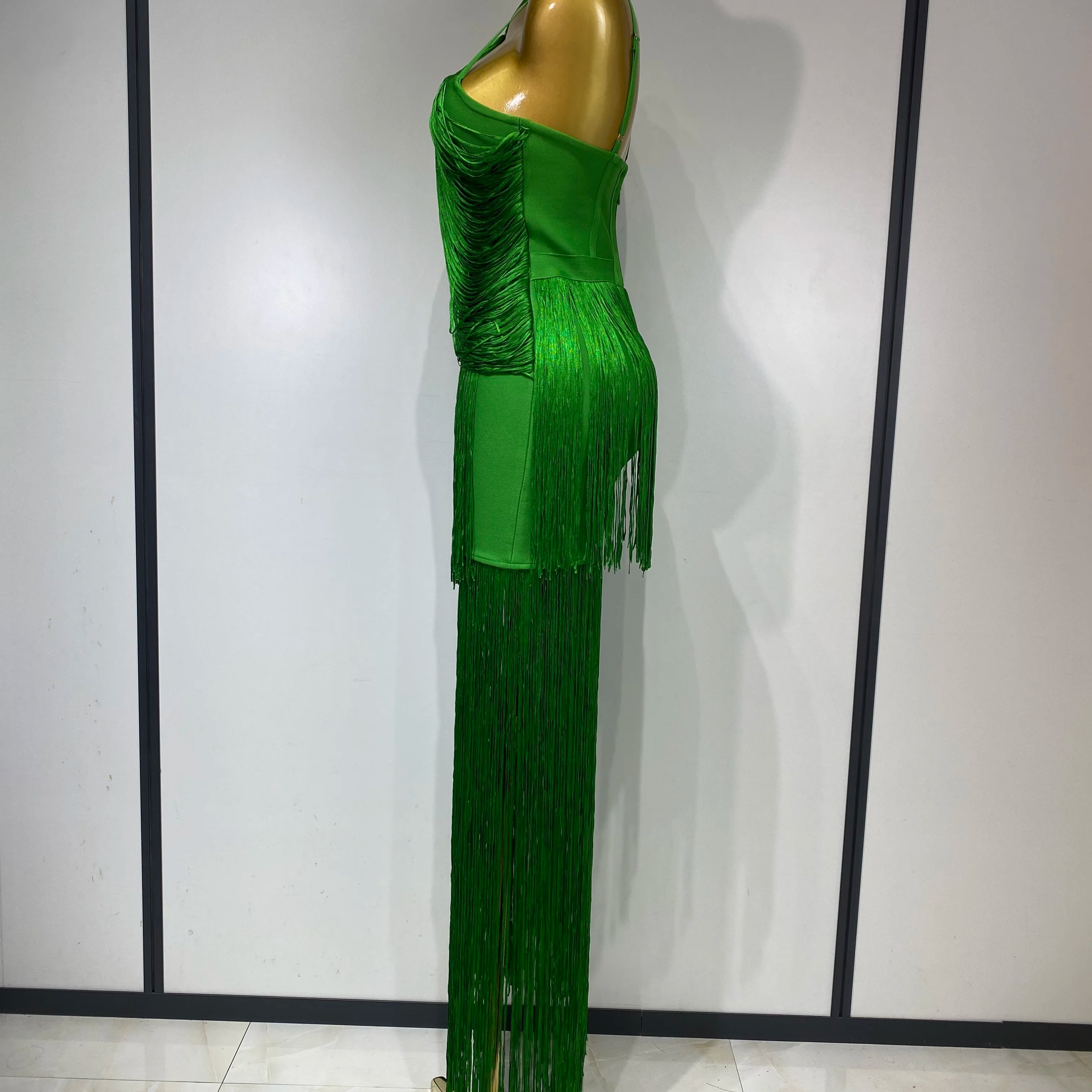 Women Sexy Backless Tassel Green Ankle Bodycon Bandage Dress 2025 Celebrity Elegant Evening Club  Luxury Birthday Party Outfit ﻿
