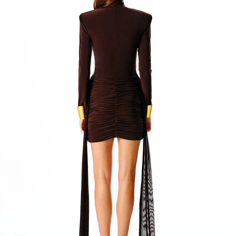 Turtleneck Long Sleeve Sexy Mini Dress For Women Fashion Draped Ruched Bodycon Club Party Dress Elegant Dresses