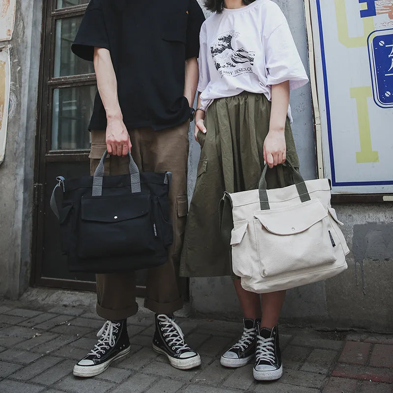 Unisex Bag Big Capacity Crossbody Shoulder Bags Women Handbags Black/White/Green/Yellow Solid Color Canvas School Bag Large Tote