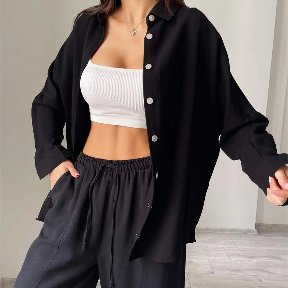 Women's Summer Suit with Pants Summer Loose Wide Leg Trousers Elegant Two Piece Suit Set for Women Buttons T-shirts Outifit