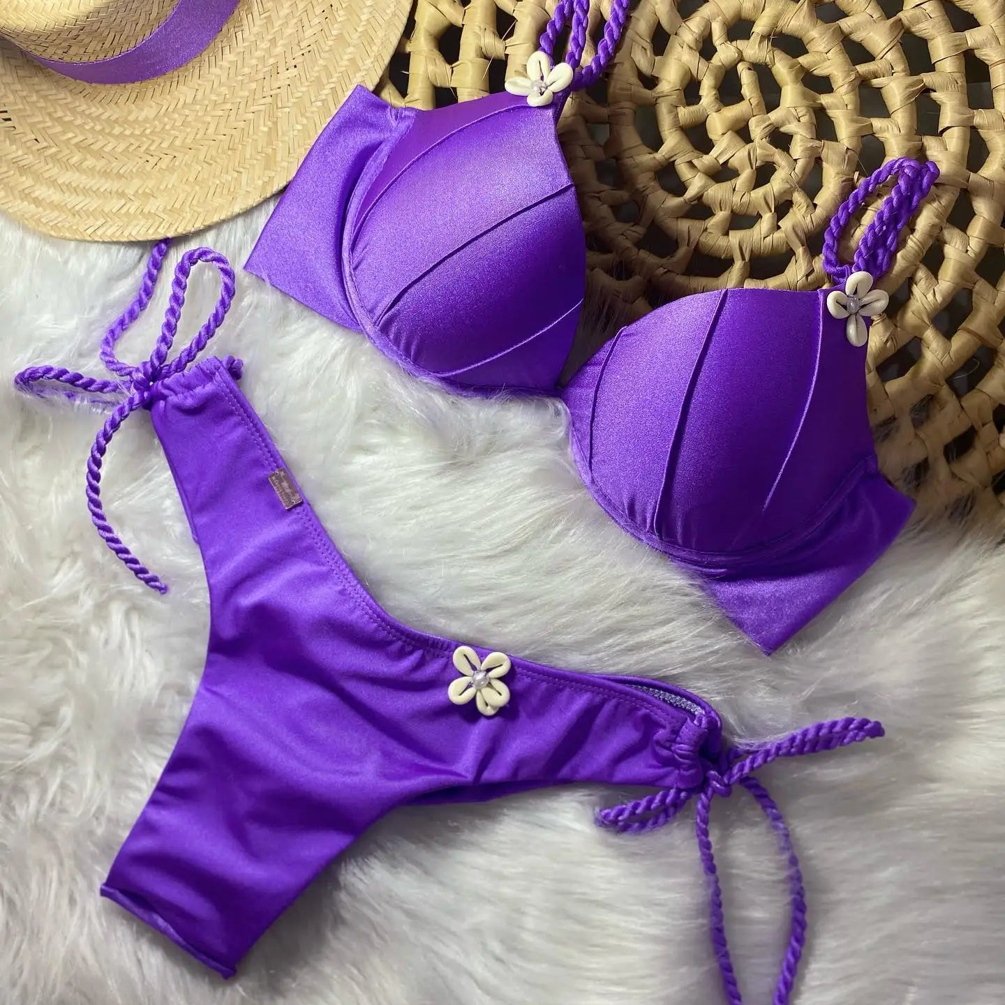 Sexy Bikinis Sets Push Up Women's Swimsuit Tie Side G-String Vintage Solid Swimwear Chest Pad Summer Beachwear Bathing Suit 5