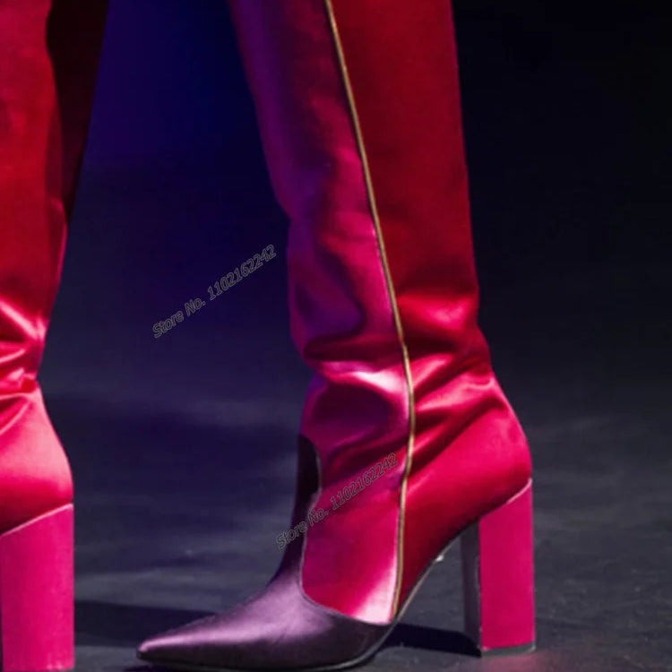 Premium Ladies Chelsea Boots Luxury Designer Shoes Mixed Colors Chunky Heel Tall Boots Side Zip Fashion Boots Zapatos Mujer