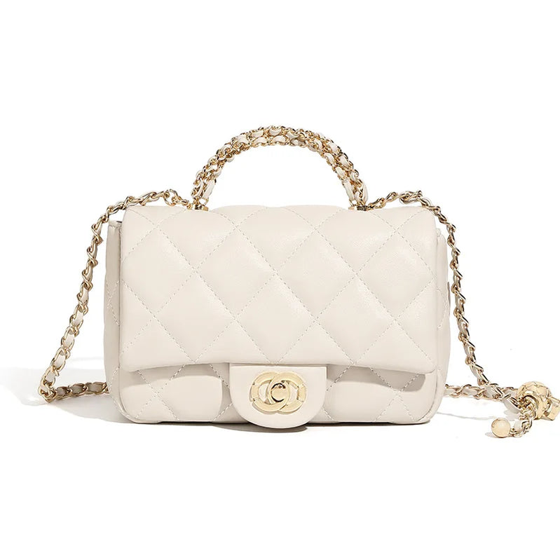 Paris-Inspired Quilted Top-Handle Handbag Women's Chain Strap Shoulder Purse Luxury Designer Crossbody Bag for Women 2025