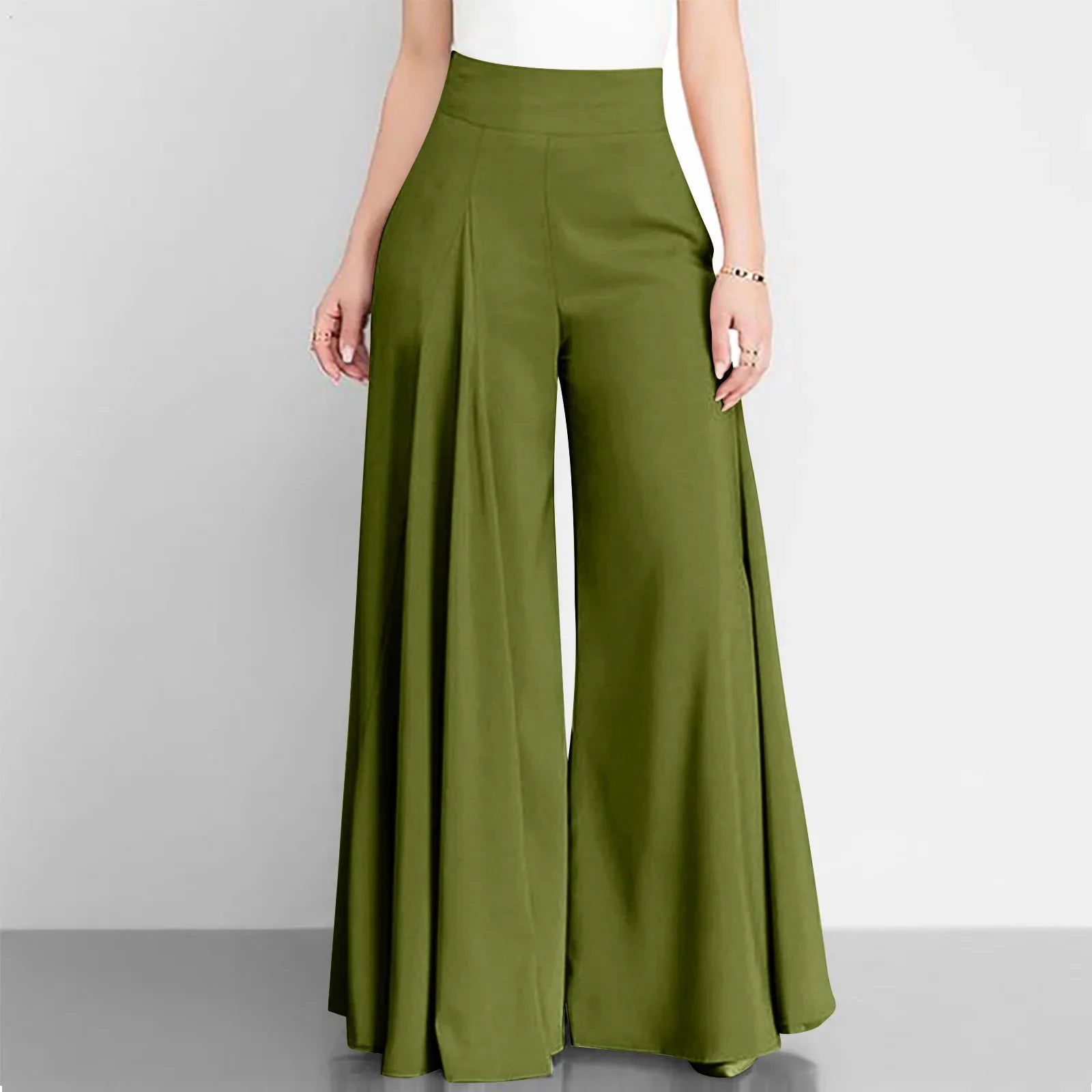 Womens High Waist Wide Leg Pants Spring Autumn Fashion Elegant Flare Trousers Casual Holiday Loose Green New Long Pant Female Army green