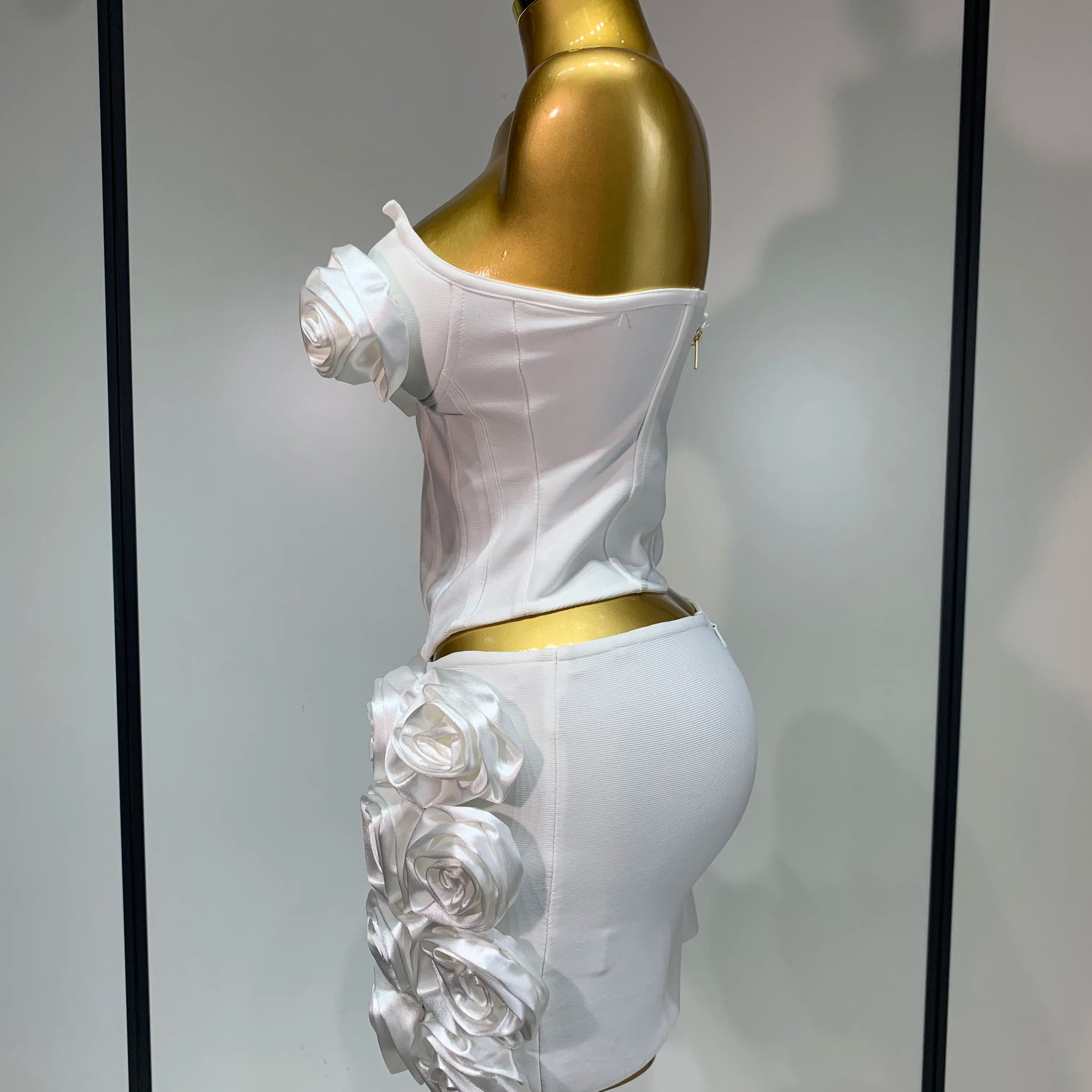 Women Sexy Backless Sleeveless 3D Flower Strapless Two Piece Set 2025 Celebirty Elegant Evening Club Party Luxury Birthday Gown