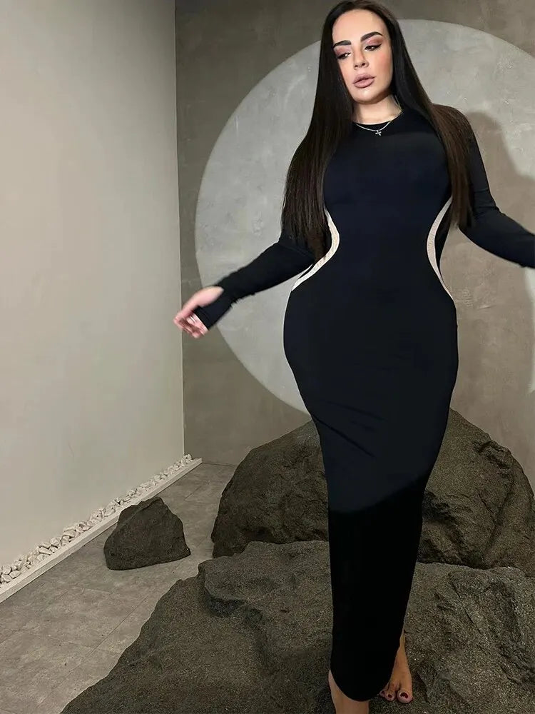 Women Autumn Winter Long Sleeve Party Club Streetwear Bodycon Black Long Dress Wholesale Items For Business