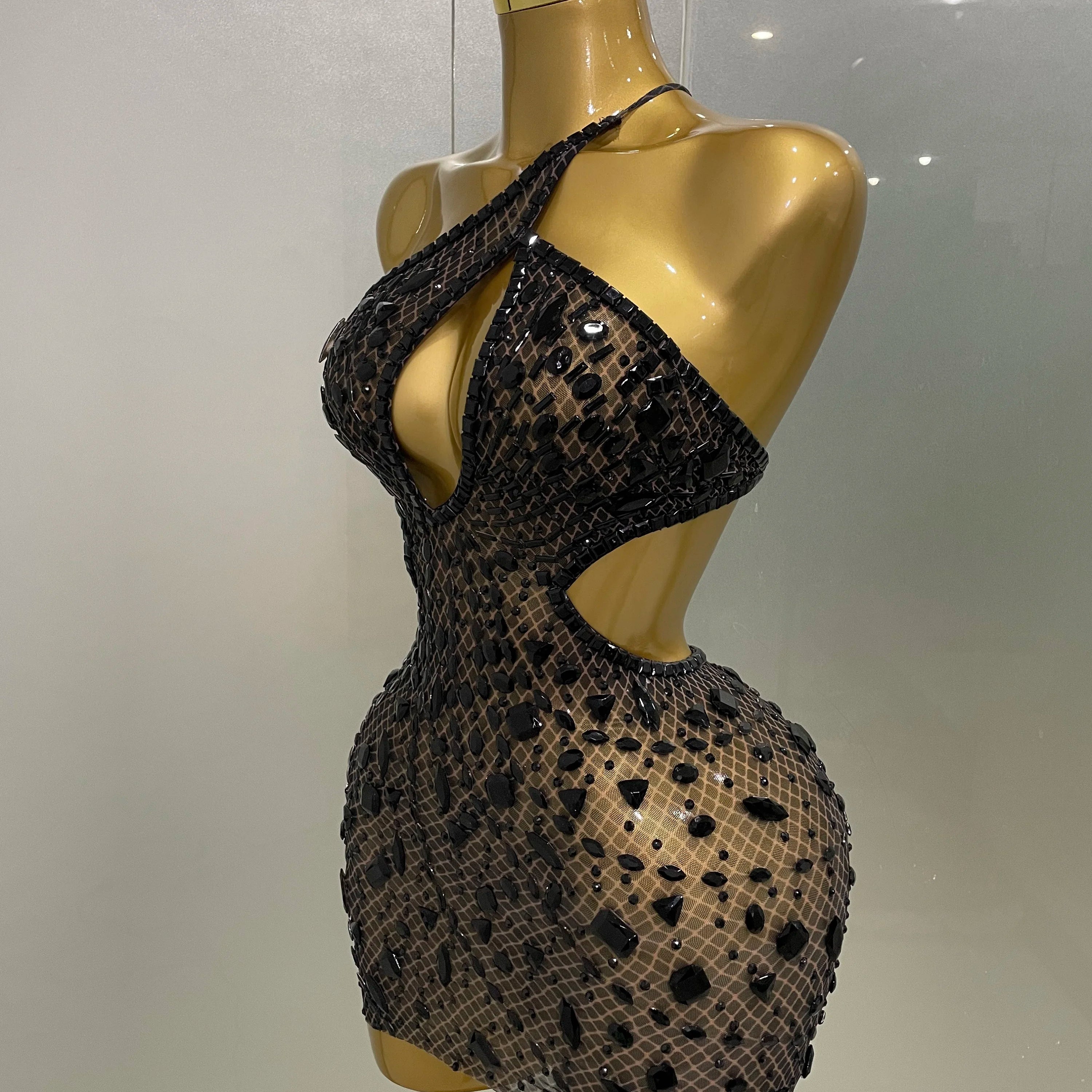 2025 New Arrival Luxury Sexy Backless Hollow Out Sparkle Diamond Evening Prom Women Birthday Celebrate Stage Nightclub Outfit