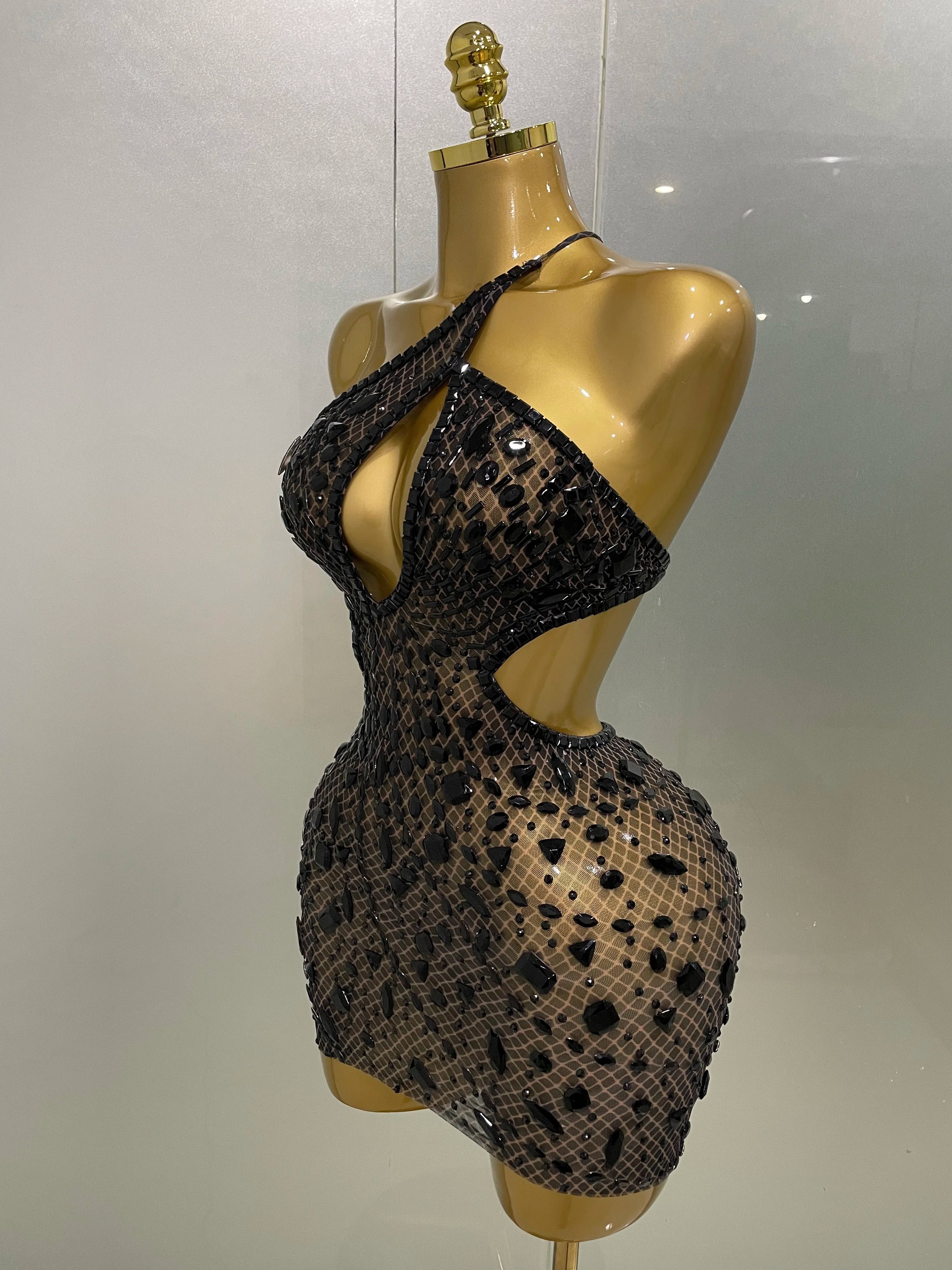 2025 New Arrival Luxury Sexy Backless Hollow Out Sparkle Diamond Evening Prom Women Birthday Celebrate Stage Nightclub Outfit