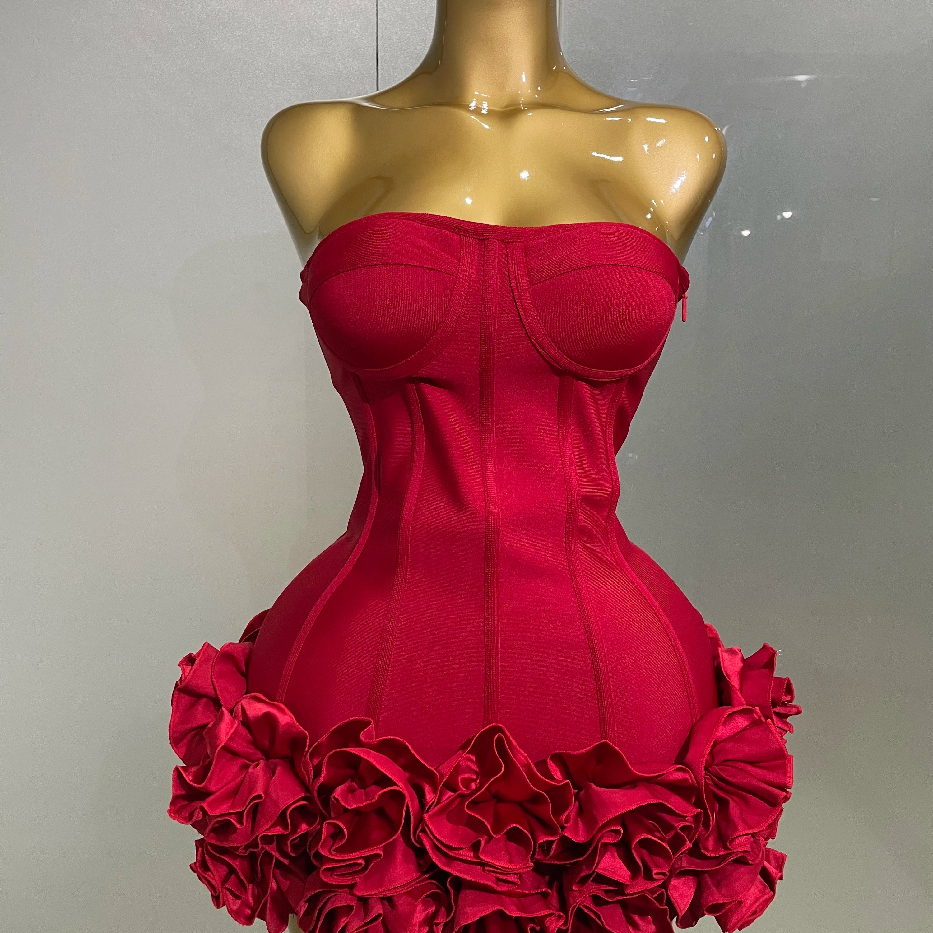 2025 Sexy Evening Bandage Dress Strapless Bodycon Flowers Mini Celebrity Women Birthday Party Dress Photo Shoot Nightclub Outfit