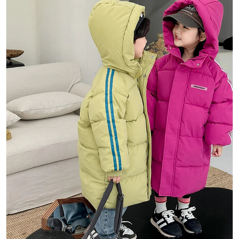 Winter boys girls plus velvet warm hooded jacket 2-9 years old Korean down overcoat thickening fashion children's clothing