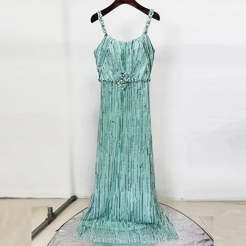 TWOTWINSTYLE Slimming Spliced Sequins Luxurious Dresses for Women Square Neck Sleeveless Patchwork Bead Elegant Dress Female New