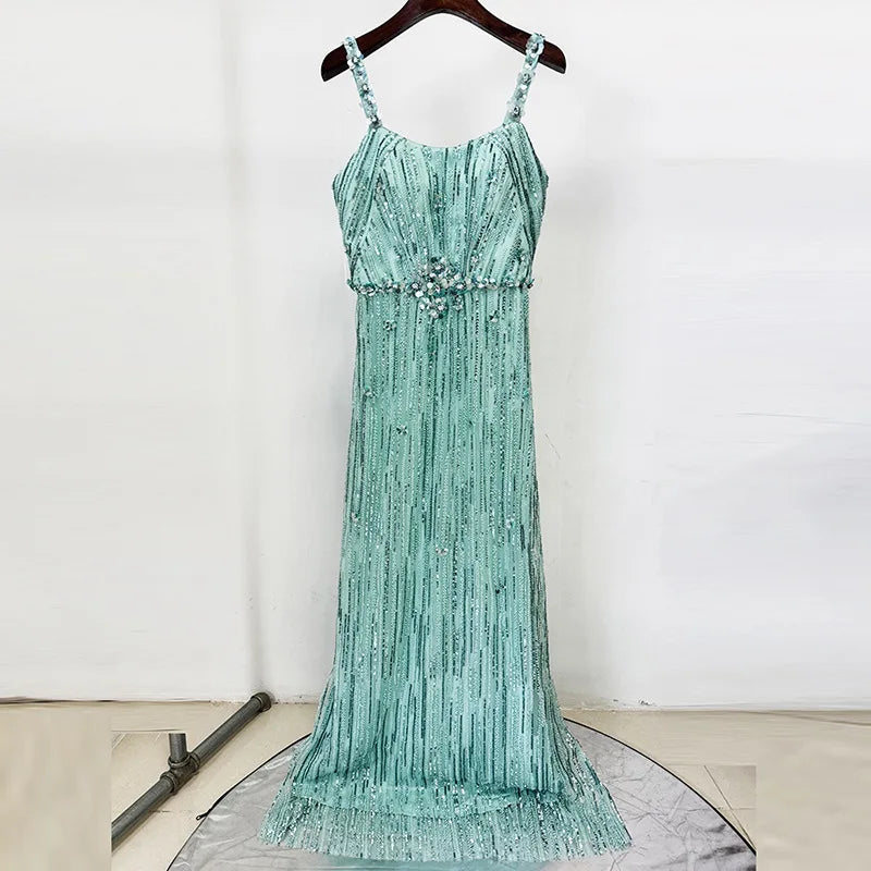 TWOTWINSTYLE Slimming Spliced Sequins Luxurious Dresses for Women Square Neck Sleeveless Patchwork Bead Elegant Dress Female New