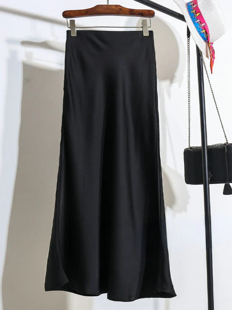 Acetic Satin Fishtail Skirt Woman Korean Fashion Elastic High Waist Skirts for Women Spring/summer New Slim Long Dresses black
