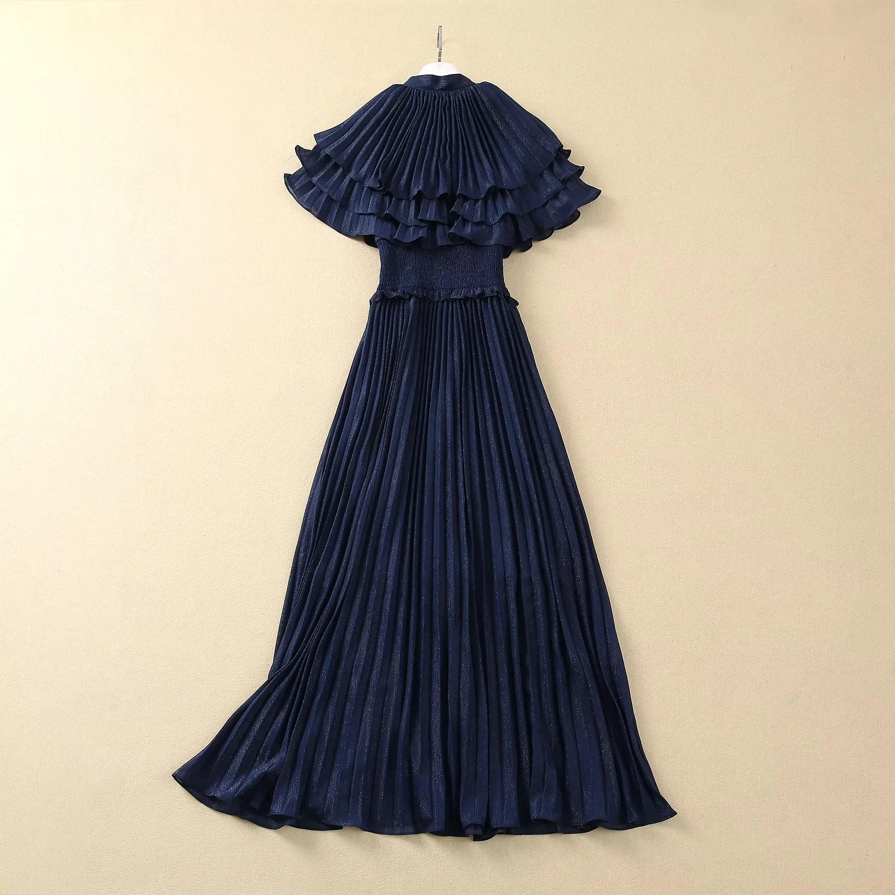 ZJYT Designer Elegant Cloak Sleeve Pleated Dresses for Women 2024 Runway Summer Fashion Elastic Waist Long Party Evening Dress