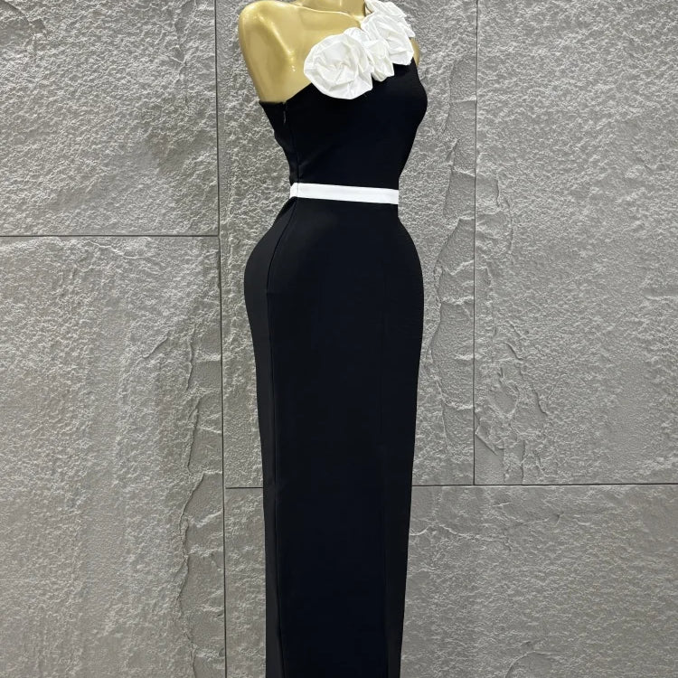 High Quality Women Sexy One Shoulder White Florals Bodycon Long Bandage Dress Celebrate Nightclub Party Fashion Outfit