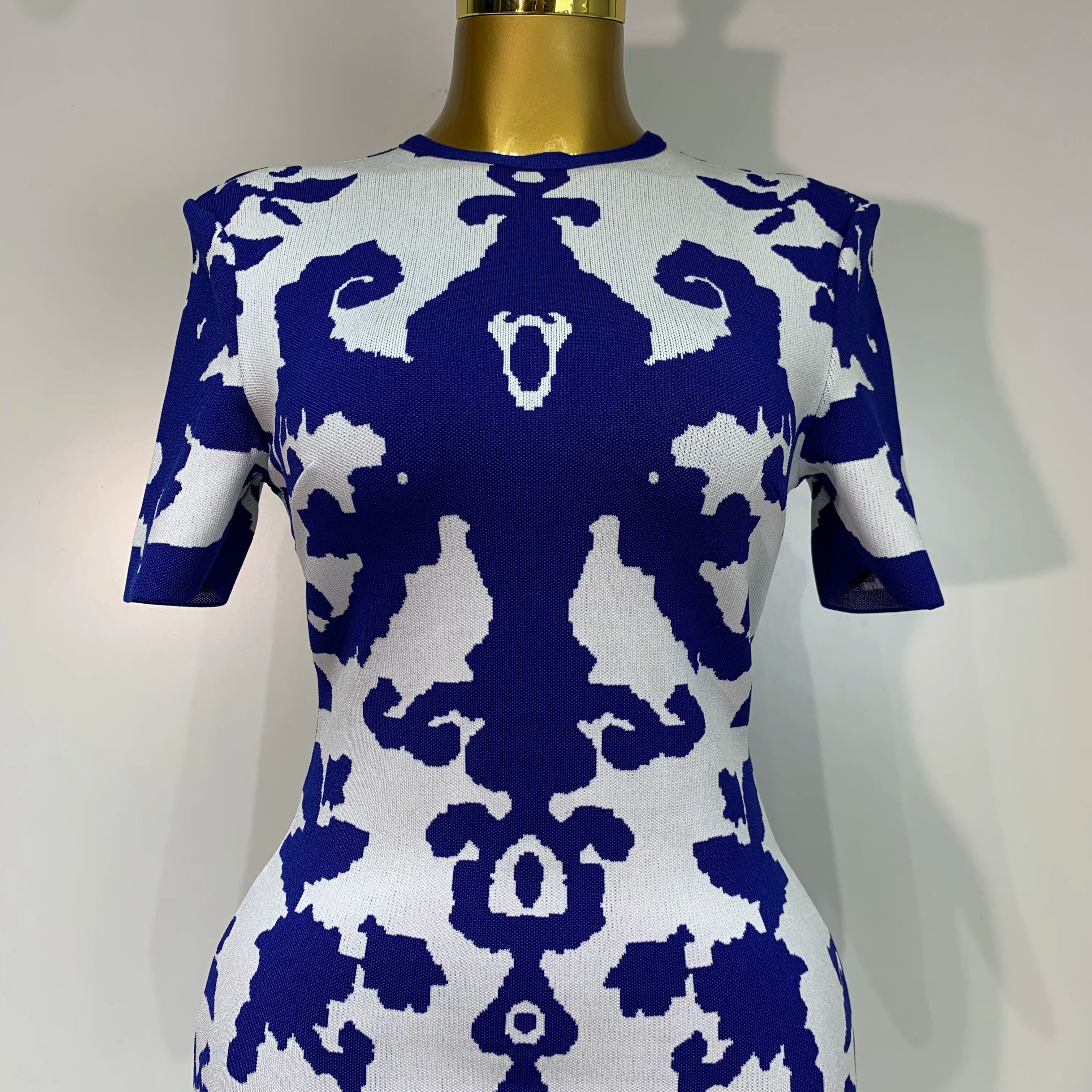 Women Sexy Short Sleeve Jacquard Blue Maxi Long Bodycon Bandage Dress 2025 Celebrity Elegant Evening Club Party Luxury Dresses