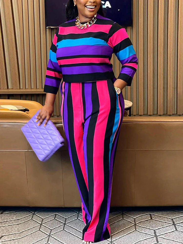 Curvy Woman Clothes Plus Size Autumn 2 Piece Outfit Set Elegant Pants and Blouse Set Ladies Casual Outfits