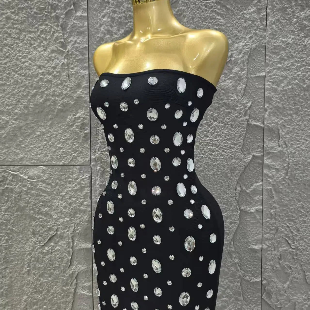 Sparkly Big Crystal Women Sexy Strapless Bodycon Mini Bandage Dress Fashion Nightclub Party Birthday Outfit Wholesale