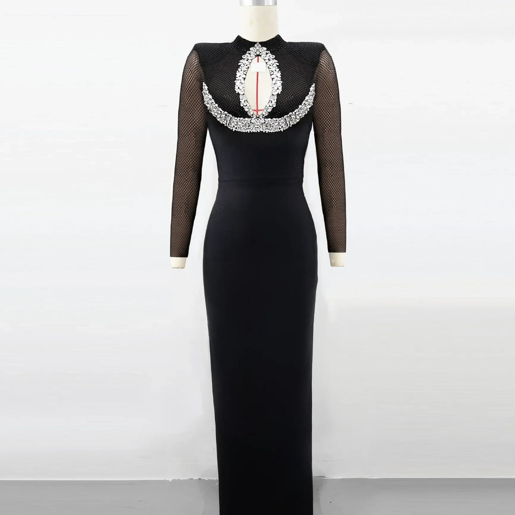 Women Long Sleeve Sexy Keyholes Shinning Sequins Bodycon Long Bandage Dress Elegant Evening Party Celebrate Wear