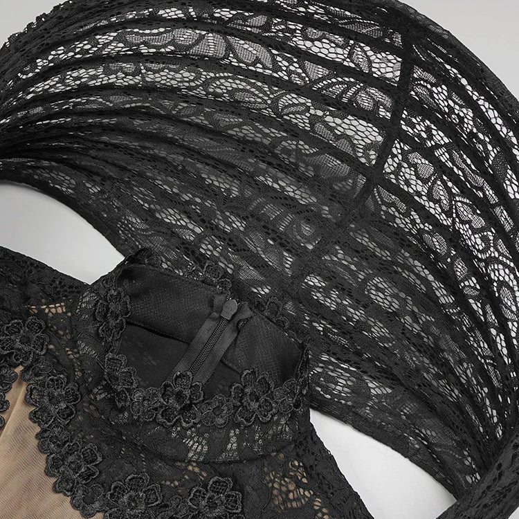 VC Lace Accent Maxi Dress High Neckline Cut-out Tulle Fabric Long Sleeves Floor Length Cocktail Party Evening Gowns