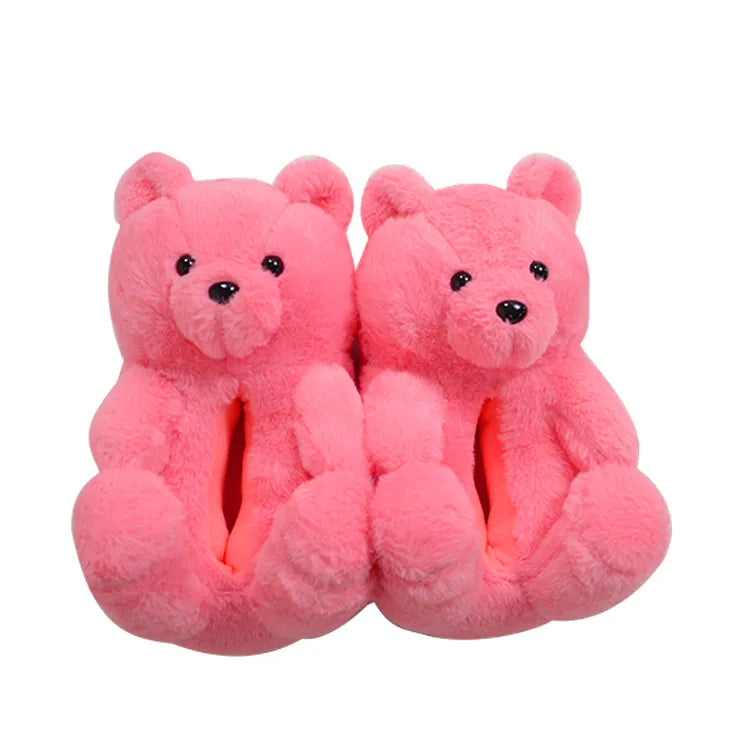 Multi-colors Cute Bear Fur Slippers Women Girls Warm Animal Slipper Female Indoor House Shoes Casual Soft Woman Fur Flipflops Pink