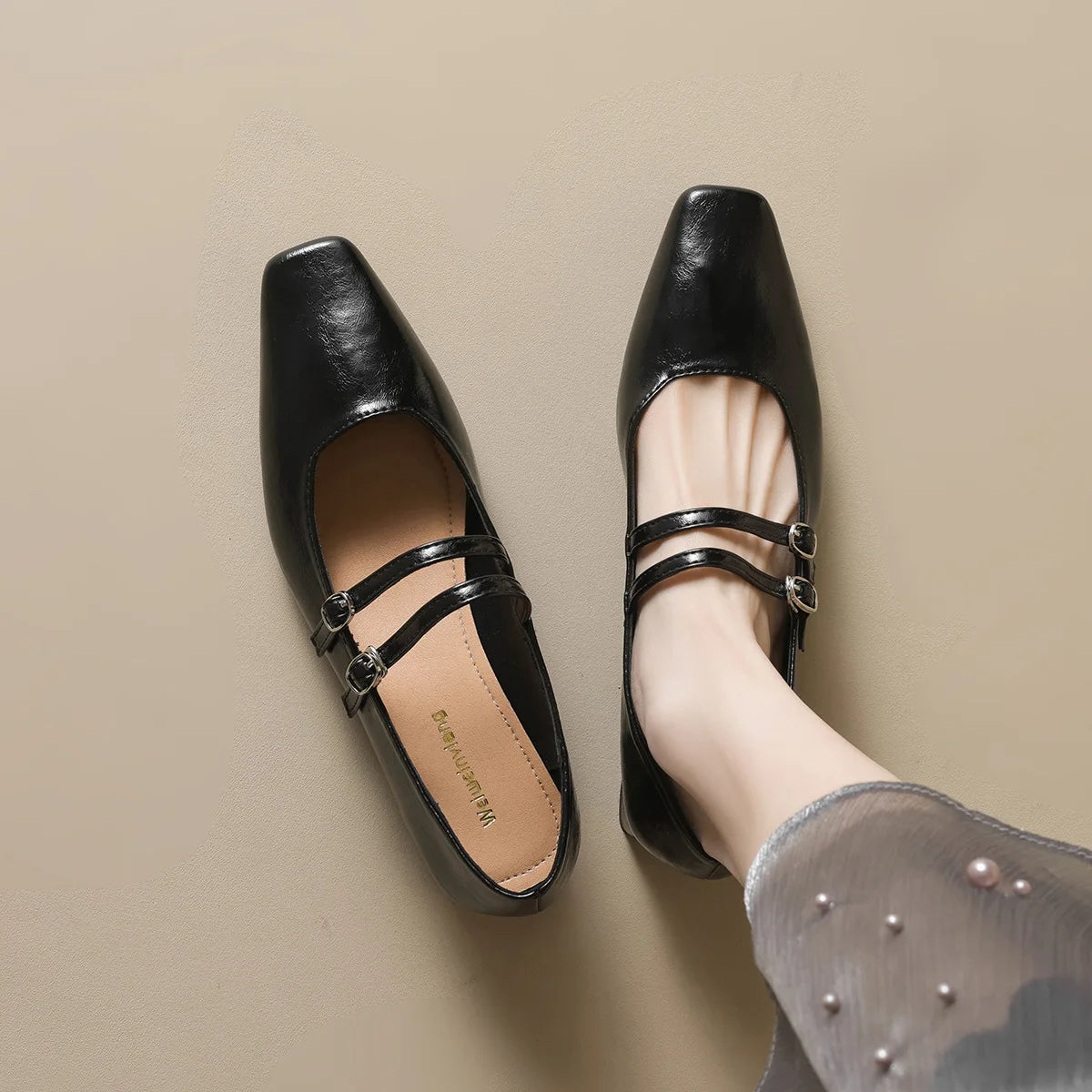 spring women's outerwear shoes Square toe design Mary Jane shoes Ladies casual high heels Work boat shoes Large sizes 41-43