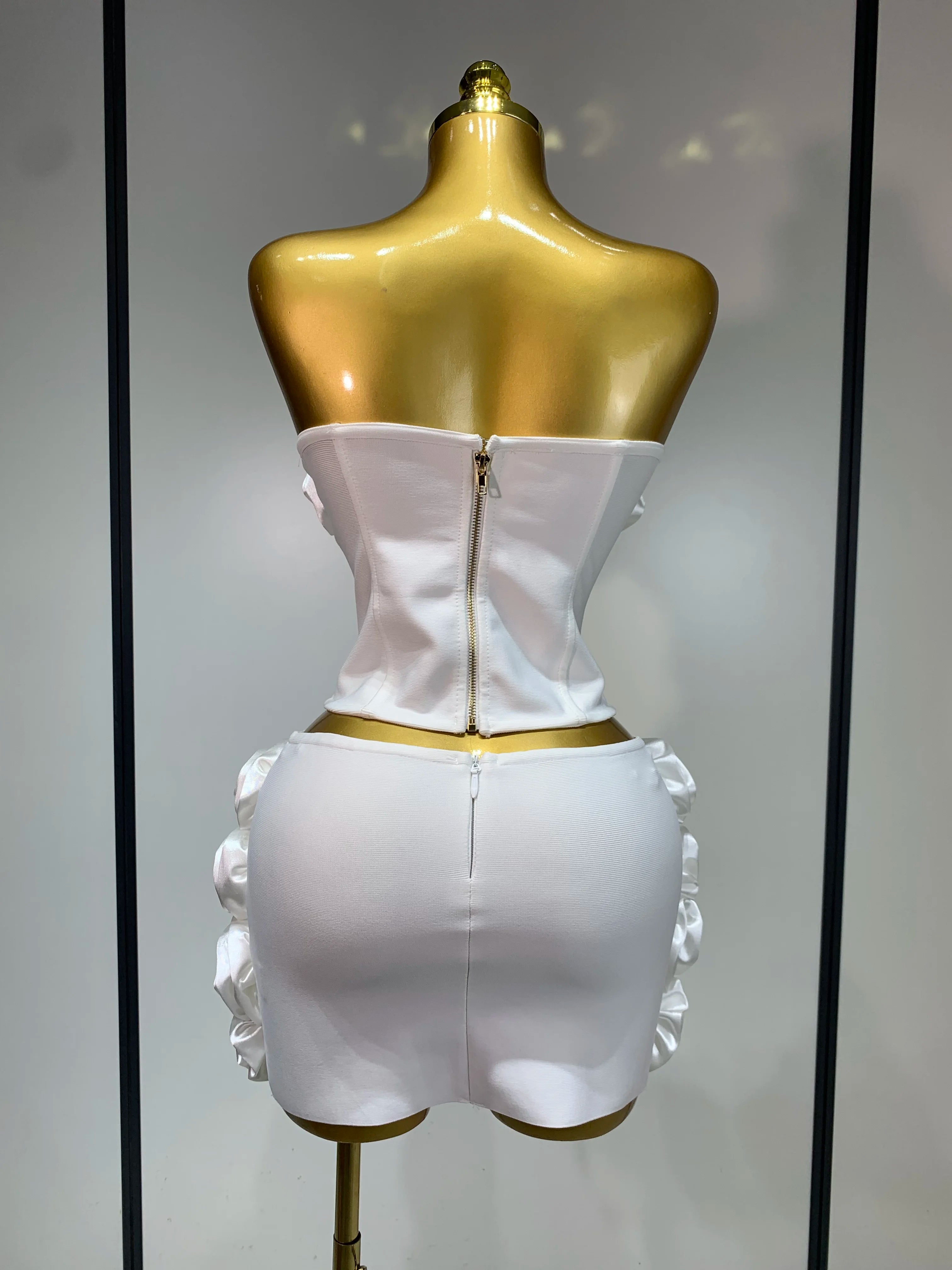 Women Sexy Backless Sleeveless 3D Flower Strapless Two Piece Set 2025 Celebirty Elegant Evening Club Party Luxury Birthday Gown